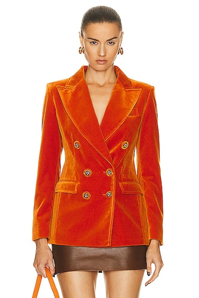 Etro Double Breasted Velvet Blazer In Orange