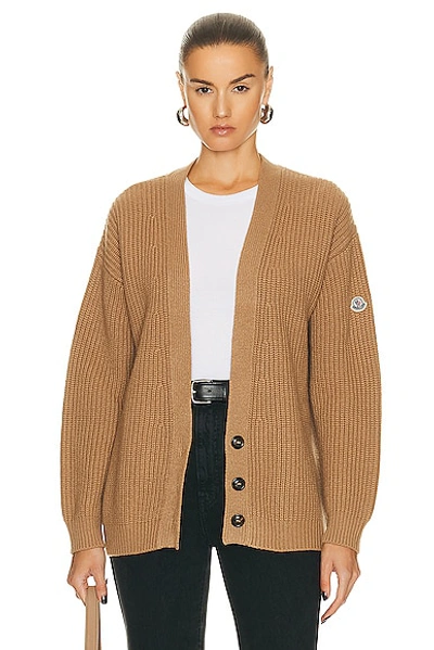 Moncler Cashmere Blend Button-front Cardigan In Brown