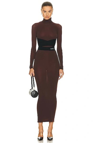 Alaïa High Neck Dress In Marron