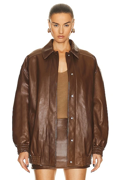 Zeynep Arcay Oversized Leather Bomber Jacket In Brown