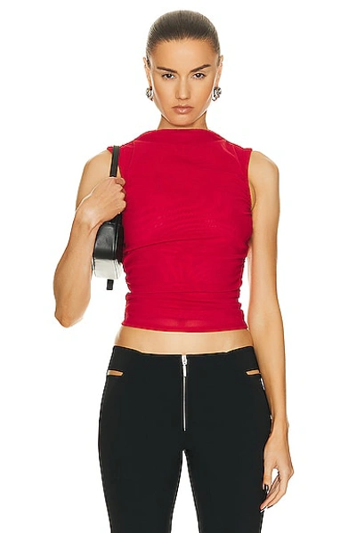 Miaou Turtleneck Sleeveless Sheer Shirt In Red Rose