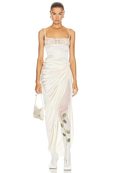 Jacquemus La Saudade Longue Brodee Draped Midi Dress In White