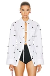 Jacquemus Le Veste Caraco Embroidered Polka Dot Belted Single Breasted Blazer In White & Black Dots