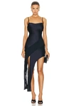 Helmut Lang Slash Asymmetric Crepe-trimmed Stretch-silk Midi Dress In Navy