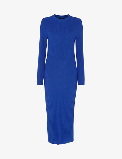 Whistles Womens Round-neck Ribbed Knitted Midi Dress In Cobalt Blue
