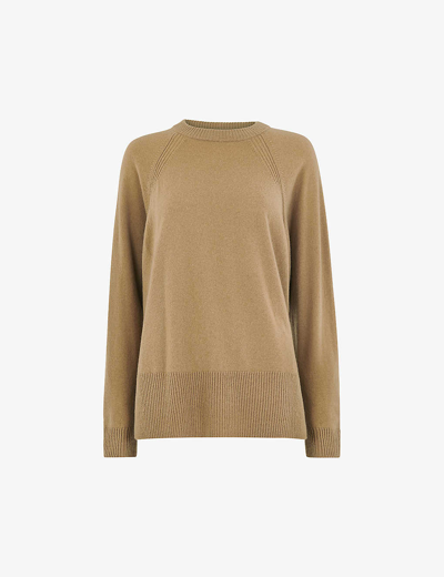 Whistles Womens Tan Round-neck Relaxed-fit Cashmere Jumper In Brown