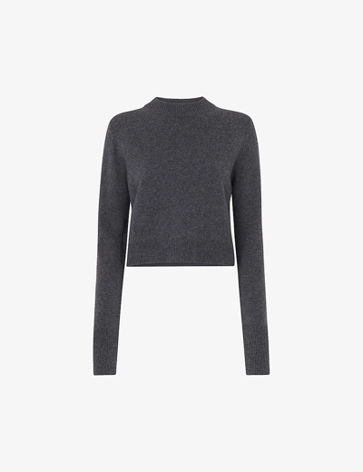 Whistles Womens Grey Round-neck Cropped Wool Jumper