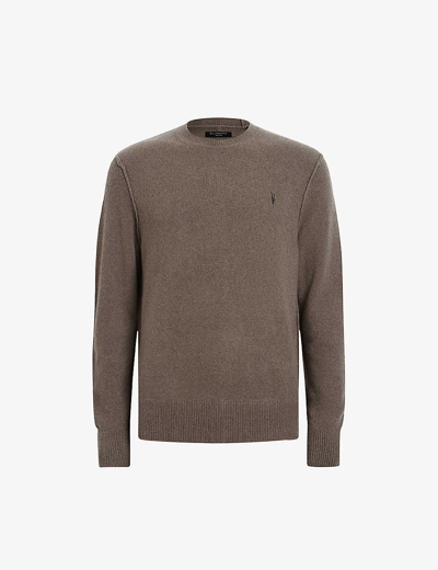 Allsaints Statten Ramskull Crew Neck Sweater In Splinter Brown