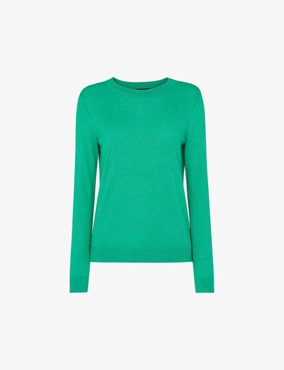 Whistles Womens Green Annie Crew-neck Sparkle-knit Jumper