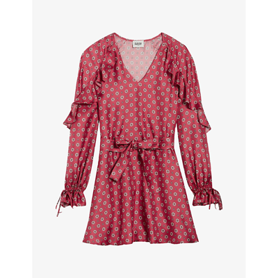 Claudie Pierlot Satin-finish Ruffle-detail Dress In Heller_print