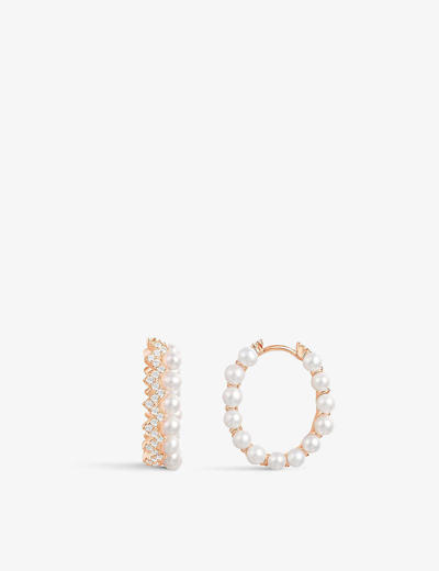 Apm Monaco Up And Down 18ct Rose Gold-plated Metal, Zirconia And Pearl Hoop Earrings