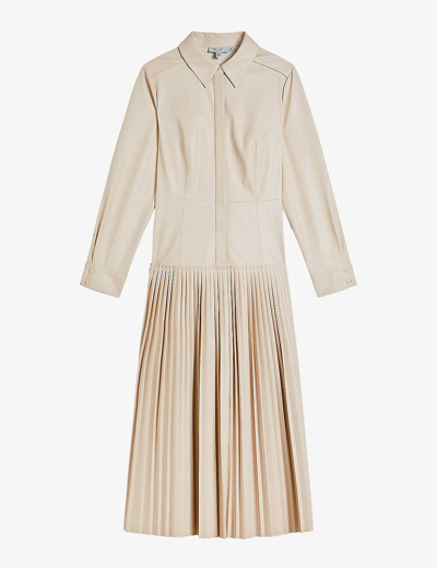 Ted Baker Womens Nude Navaehh Pleated Faux-leather Midi Dress In Pale Pink  | ModeSens