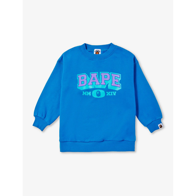A Bathing Ape Boys Blue Kids Bape Slogan-print Cotton-jersey Sweatshirt 5-9 Years