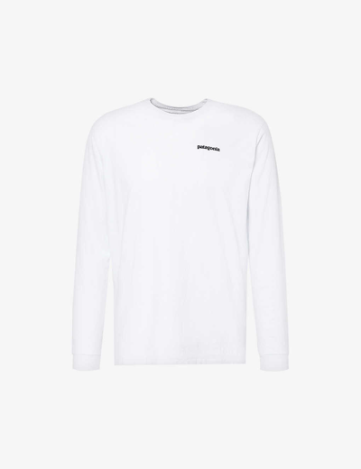 Patagonia Mens White P-6 Logo-print Recycled-cotton And Recycled-polyester-blend Regular-fit T-shirt