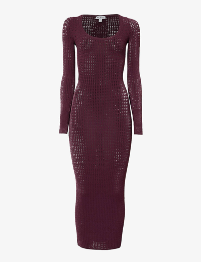 alaia vienne midi dress Alaïa Alaia Womens Aubergine Vienne Scoop-neck Cut-out Knitted Maxi Dress