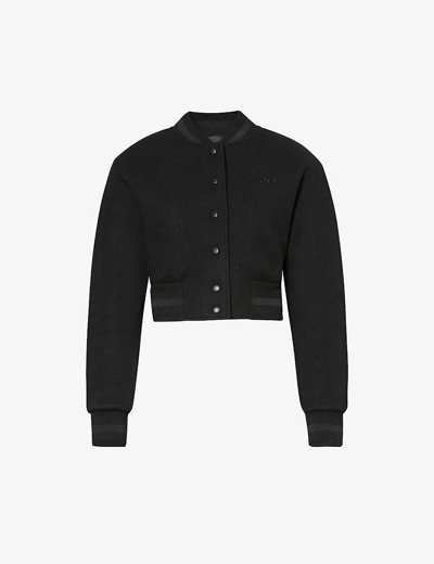 GIVENCHY GIVENCHY WOMEN'S BLACK LOGO-EMBROIDERED CROPPED WOOL BOMBER JACKET