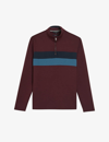 Ted Baker Mens Maroon Veller Stripe-panel Woven Sweatshirt In Brown