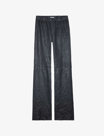 Zadig & Voltaire Pauline Crinkled Leather Trousers In Anthracite