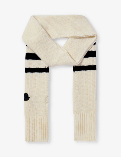 Moncler Womens White And Navy Logo-patch Wool-knit Scarf