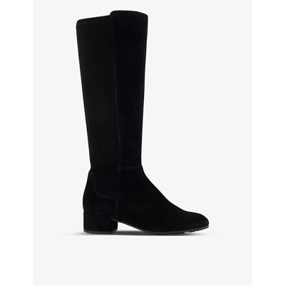 Dune Womens Black-suede Tayla Tonal-stitch Suede Heeled Knee-high Boots