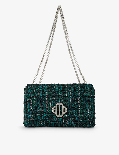 Maje Clover Tweed Shoulder Bag In Bottle Green /