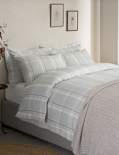 The White Company Greystripe Powys Check-pattern Single Cotton Duvet Cover In Gray