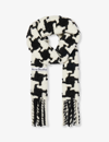 Acne Studios Fringed Houndstooth Alpaca-blend Scarf In White/black