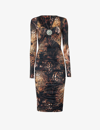 ROBERTO CAVALLI GRAPHIC-PRINT STRETCH-WOVEN MIDI DRESS