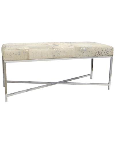 Pasargad Home Safari Cowhide Silver Bench With X Base Legs