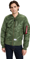 Alpha Industries Ma-1 Vf 59 Long Bomber Jacket Dark Green Nylon Bomber Jacket In Sage