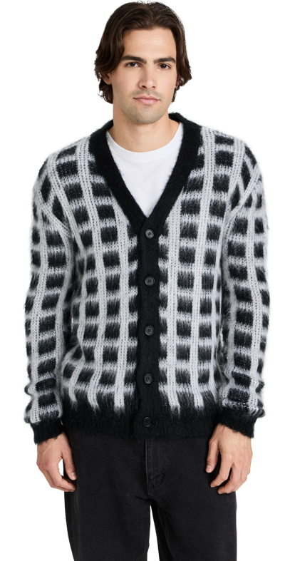 Marni Windowpane-check Cardigan In Black,white