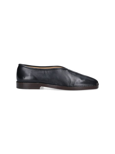 Lemaire 20mm Square-toe Piped Leather Loafers In Black