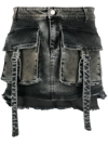 Blumarine Cargo-pocket Asymmetric Denim Skirt In Gray