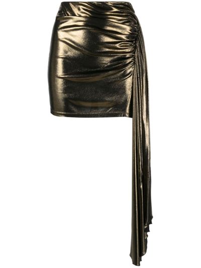 Blumarine Lamé Draped Miniskirt In Gold