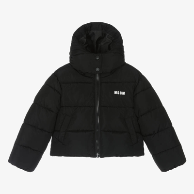 Msgm Kids'  Girls Black Star Cropped Puffer Jacket In Nero