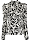 Diane Von Furstenberg Doha Print Puff Shoulder Mock Neck Top In White/black