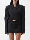 Ssheena Asymmetrical Cropped Jacket With Side Buckle In Black