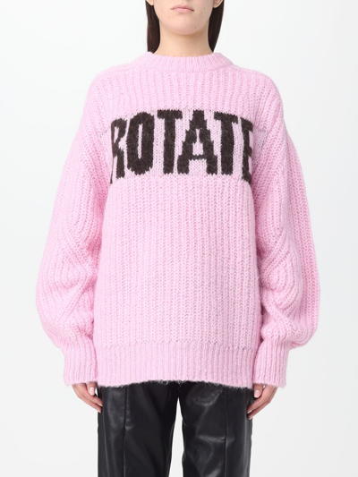 Rotate Birger Christensen Intarsia Knit-logo Wool-blend Jumper In Pink