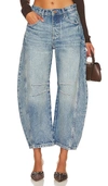 Free People Good Luck Mid Rise Barrel Jean In Ultra Light Beam In Blue