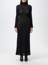 Chloé Long Sleeve Turtleneck Smocked Lace Maxi Dress In Black