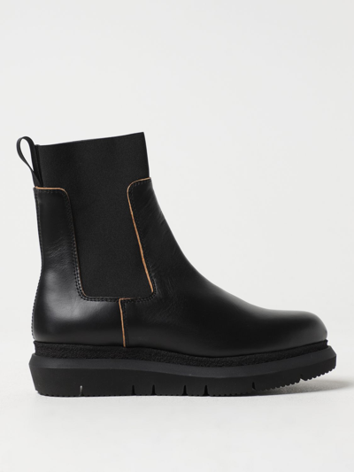 Sacai Round-toe Leather Boots In Black