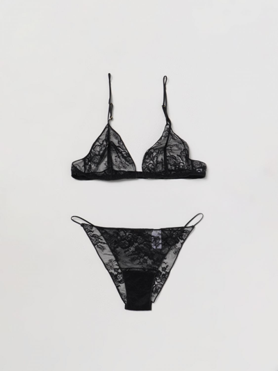 Oseree Floral-lace Lingerie Set In Black