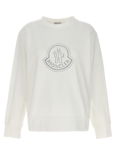 Moncler Logo Embellished Sweatshirt In Bianco
