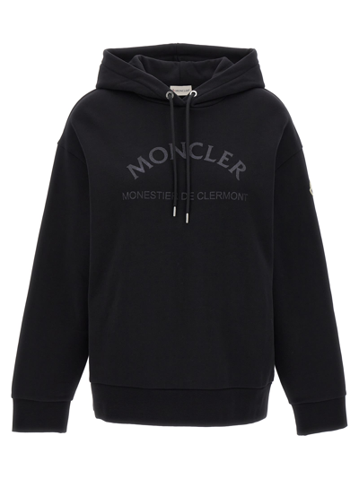 Moncler Logo Cotton Blend Hoodie In Black