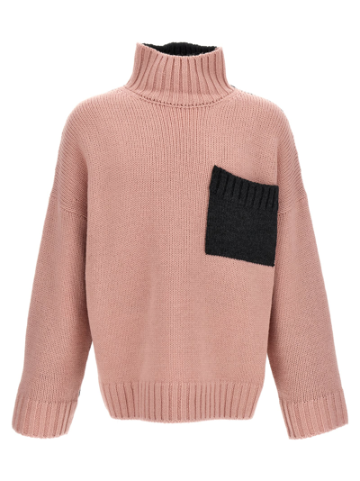 Jw Anderson Logo Embroidery Two-color Sweater In Pink