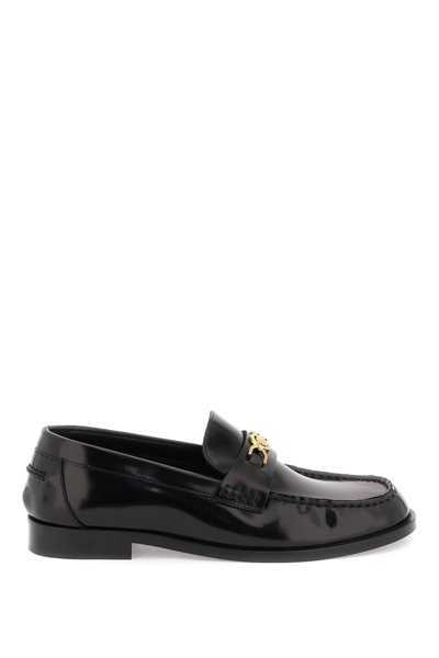 Versace Medusa Chain Leather Loafers In Black