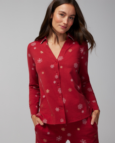 Soma Women's Embraceable Long-sleeve Pajama Top In Red Size Medium |
