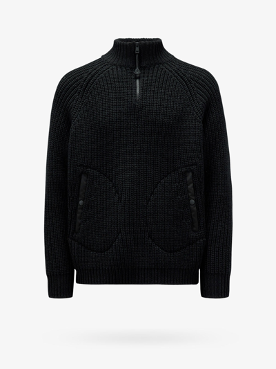 Moncler Genius Pharrell Williams Shell-trimmed Ribbed Wool Half-zip Sweater In Black