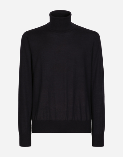 Dolce & Gabbana Cashmere Silk Turtle-neck Sweater In Navy Blue