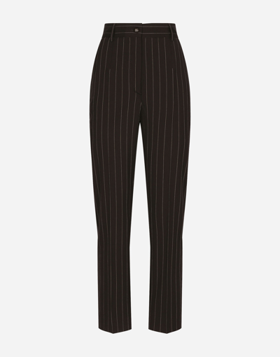 Dolce & Gabbana High-waisted Pinstripe Wool Pants In Striped
